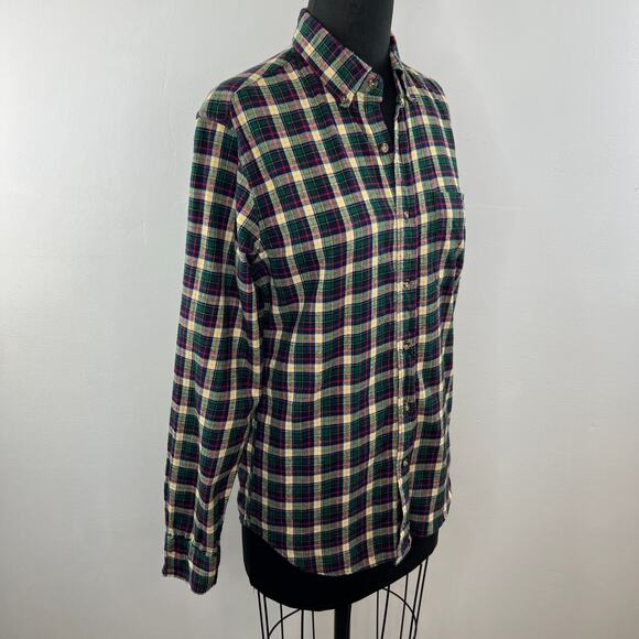 J. Crew AT948 Blue Green Yellow Plaid Brushed Twill Slim Fit Cotton Shirt Size S - Picture 3 of 9